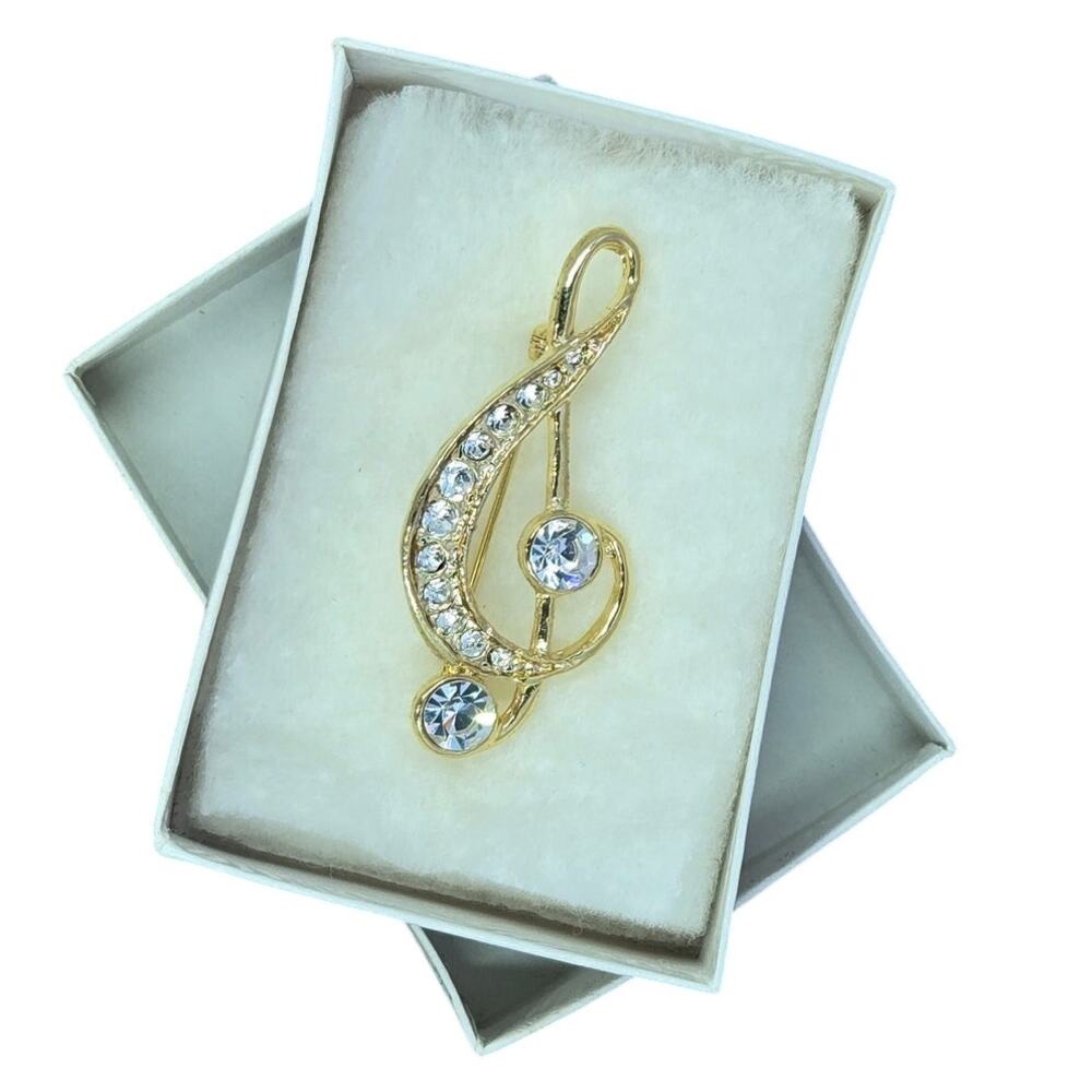 Vintage Bedazzled Gold G-Clef Music Brooch/Pin - Picture 3 of 5